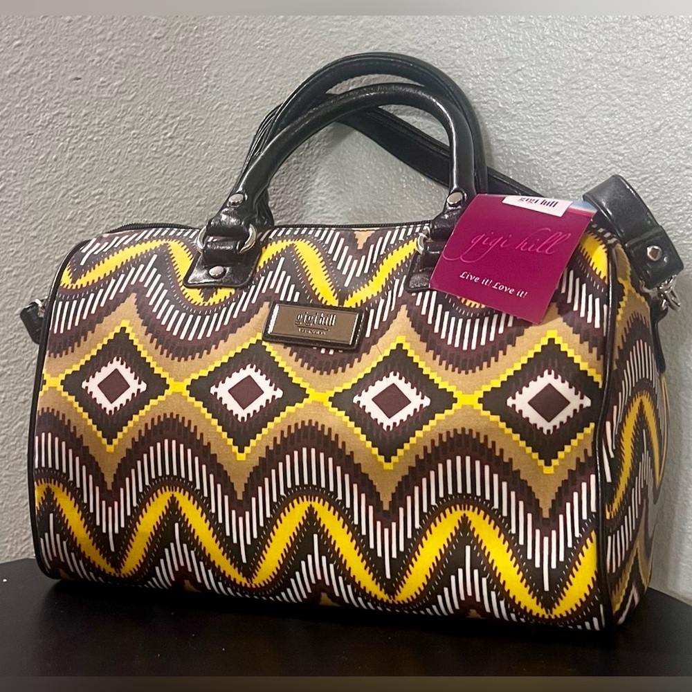 NEW Gigi Hill Los Angeles Sunburst Zigzag Patterned Bag Yellow Brown Aztec Boho